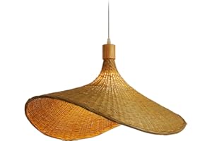 Folpus Lámpara Colgante de Techo de Bambú con Pantalla de 30 Cm, Bombilla No Incluida, fácil de instalar, decoración rústica，Vintage