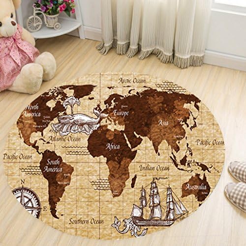 QJONKE Round Map Floor Mat Baby Play Mat Carpet Baby Room Decoration,120Cm