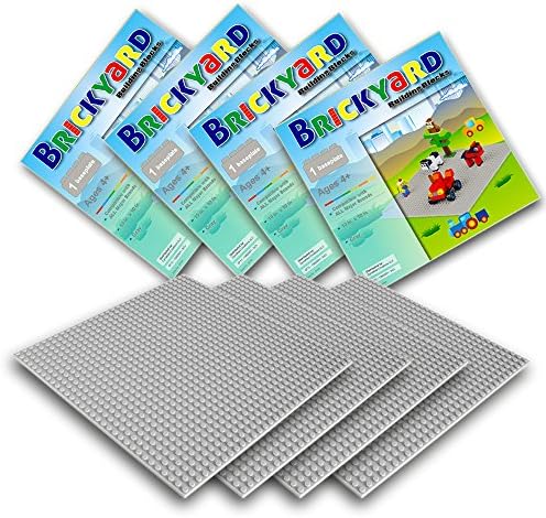 Brickyard Building Blocks Grey Baseplates, Large Thick Base Plates for Building Bricks, Perfect for Activity Table or Displaying Compatible Construction Toys (4-Pack, Grey)