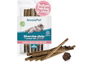 AmeizPet Herbe à Chat Séchée à Mâchonner, Jouet Cataire pour Chaton, Naturelle Baton Herbe Couvert De Galle - Matatabi Jouet Dentaire Chaton - Set De Tiges De Liane à Chat 6 Pcs
