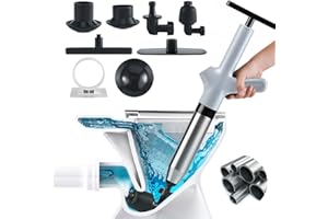Wenbones Abflussreiniger Pumpe mit Luftkompression und Luftdruckanzeige, Pressluft Rohrreiniger mit 4 Saugnäpfen,Toilet Plunger für Reinigen Rohre Waschbecken Badezimmer Küchen (weiß)