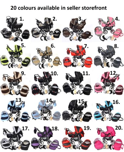 Baby Sportive Kamil, Kombikinderwagen set – incl. Kinderwagen mit Zubehör, Babyschale und Sportwagen Aufsatz. System mit RÄDER NICHT SCHWENKBAR. Reisesystem Farbe: Schwarz und Schwarze Punktmuster - 8
