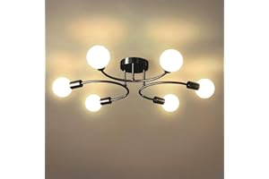 NIUNIAJ Plafonnier Industriel,6 Lumières Lustre E27,Plafonnier Vintage Noir,Lustre pour Salon,Chambre,Cuisine,Salle à Manger,Diamètre 70CM(Ampoule non Incluse)