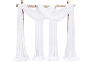 Showgeous 8 Panneaux Rideaux en Mousseline de Soie pour Arche de Mariage 28" x20ft Blanc Tissu drapé Arche Rideaux en Mousseline de Soie Transparente Toile Plafond Swag décorations