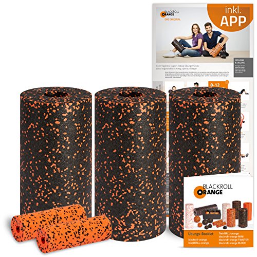 Blackroll Orange (Das Original) - DIE Faszienrolle - Pilates-Set mit 3x Faszienrolle STANDARD, 2x Massagerolle MINI, inkl. Übungs-DVD, -Booklet & Übungsposter