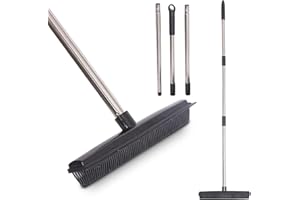 Meown Extendable Rubber Broom - Scratch Free Bristles - Use Wet or Dry - Indoor & Outdoor Use - Use to Remove Hair, Lint, Dirt, Water, Dust, Spills, Leaves & Debris from Lawns (Black)