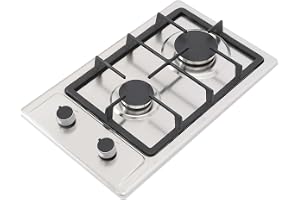 Gasskokplatta med 2 brännare med 3 kW och 1,75 kW för LPG/naturgas, 51 x 31 cm utomhus gasskokplatta av rostfritt stål, bärba