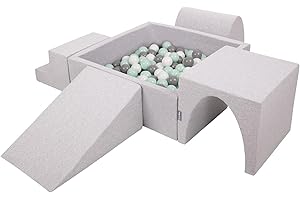 KiddyMoon Parque Infantil De Espuma con Cuadrada Piscina De Bolas (200 Bolas) para Niños, Gris Claro: Blanco/Gris/Menta