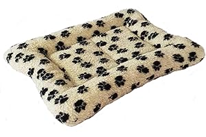 PnH® PADDED DOG CRATE LINER, SUPER SOFT SHERPA FLEECE PAD WITH SNUG SURROUND. COSY PET/DOG BED, SIZE & COLOUR CHOICE (CREAM PAWS, X SMALL - 24" x 18" (61cm x 46cm))