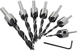 Yakamoz 7pcs Fraise Bois Mèche à Bois 5 Flûte Foret Conique Set en HSS Acier à Haute Vitesse à Bois Aésoir Chanfreinage Outil 3 4 5 6 7 8 10mm Avec Clé Hexagonale