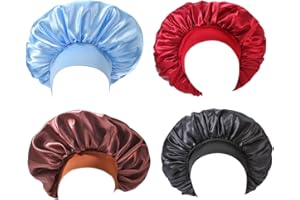 PBAHAUP Bonnet Satin Cheveux Nuit, 4 Pièces Bonnet de Soie Satin Cheveux Nuit pour Femmes, Bonnet Soie Cheveux Nuit Bonnet en Satin Femme Élastique pour Protection Cheveux Longs Bouclés