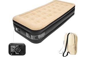 Trendi Inflatable HIGH Pillow Raised Single Flocked AIR Bed Mattress AIRBED with Built in Electric Pump (195.6 x 96.5 x 47 cm)