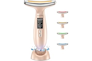 SHISOUTEK Masajeador Facial Eléctrico Cara Antiarrugas: Masaje Facial Lifting Reafirmante 5℃ Frio y 45℃ Calor - Aparatos Facials Mujer 6 Modos LED 4 Colores - Máquina EMS Belleza para Reafirmar Cuello Papada