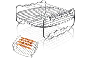Darryy Airfryer Skewer Rack 17 * 17 * 7cm, Airfryer Zubehör, für Heißluftfritteusen, Heißluftfritteuse Zubehör, Rostfreier Stahl, Zubehör für Heißluftfritteusen, Zwei Schichten, mit Backstift