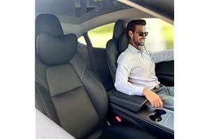 TESBEAUTY Ulepszona poduszka na zagłówek samochodowy, 2 sztuki, prawdziwa skóra nappa, poduszka pod kark, Tesla, model Y, model 3, model X, model S, uniwersalne dopasowanie poduszka pod szyję, czarna
