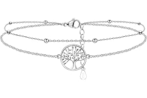 CheersLife Tobillera doble, de plata, con el árbol de la vida, estilo bohemio, pulsera para el tobillo, cadena con cuentas, para pie, joyería, para mujeres y niñas