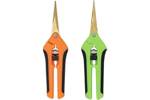 PEIQIUP Gartenschere Ernteschere (2pcs), Feststellgriff Trimmschere, Schnittschere mit Edelstahlklinge, für Zweige, Blumen, Rosen, Früchte, Orange+grün