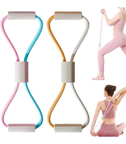 Saludea Bande De Résistance En 8 Avec Poignées – Expanseur Poitrine, Corde De Tirage Pour Yoga, Gym, Muscu Bras/épaules (Violet, Rose)