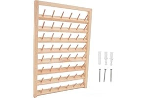 gernie Portahilos de Madera con 48 Carretes, Estante para Hilos Montado en la Pared con Ganchos para Colgar, Organizador de Bordado de Madera para Mini Costura, Acolchado, Trenzado, gernie45kuatvf2x