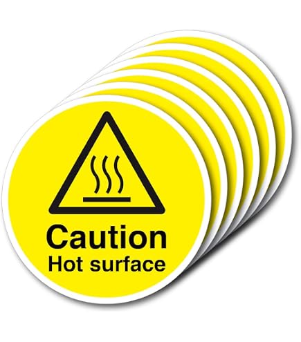 Vsafety Warnschild 'Caution Hot Surface' – 100x100mm, Selbstklebend, Schwarz/gelb, EN ISO 7010 Konform