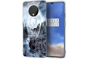 ZhuoFan OnePlus 7T Case, Phone Case Transparent Clear with Pattern Ultra Slim Shockproof Soft Gel TPU Silicone Back Cover Bumper Skin Cases for OnePlus 7T Smartphone, Wolf