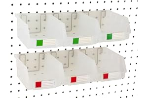 RIGHT ARRANGE Pegboard Bins – 6 Pack Clear Large - Hooks to Any Peg Board - Organize Hardware, Accessories, Attachments, Workbench, Garage Storage, Craft Room, Tool Shed, Hobby Supplies, Small Parts
