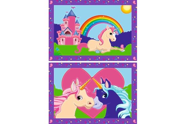 Ravensburger CreArt 27774 - Färgglad enhörningsvärld - Målning efter nummer Enhörningar för barn från 5 år och uppåt, målningsset med ram, pensel och akrylfärger, present till flickor och pojkar