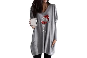 OMZIN Sweat De Noël Femme Chemise d'hiver à Manches Longues Pull De Noël avec Tenue De Noël à Imprimé Comique