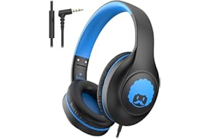 RockPapa C24 Cuffie per Bambini con Cavo, Microfono HD, Leggero, Pieghevole Cavo Cuffie con Jack 3.5mm, On-Ear Stereo Bass Cuffie per Scuola/Viaggi/Telefono, Nero Blu