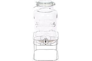 Rink Drink 1x Chrome Stand 6.5L Glass Drinks Dispenser with Tap & Chrome Stand - Large Kitchen Party Water Juice Punch Drink Fridge Container Jug Bottle Jar