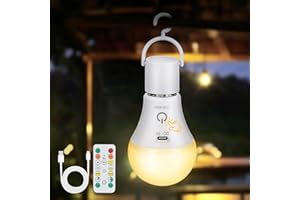 Kimjo Wiederaufladbare USB-Glühbirne mit Fernbedienung, kabellos, E27, 7 W, 3 Farben, dimmbar, ohne Lichtpunkt, Touch-Steuerung, Notlicht für Camping