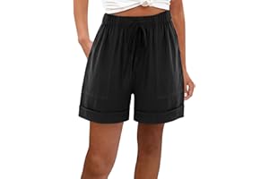 BIKETAFUWY Short Femme Ete Uni Ample en Coton et Lin Short Sport Femme Short Femme Chic d'été Large Fluide Short Travail Femme Grande Taille Elastique avec Poches Ample Casual Jogging Pantalon Court