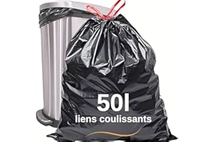SANY Sacs poubelles 50 L Noirs Rouleaux | Lien coulissant | Lot de 100 Sacs 50l Anti Fuite | Transport et Fermeture Faciles Poignées Coulissantes | Ultra Résistant | 35 microns, Noir