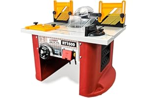 Lumber Jack 1500W Router Table, Variable Speed 8,000-26,000rpm Woodworking Machine, Bench Top Use, Rise & Fall System and Safety Switch, Cutter Storage, 1/2" & 1/4" Collets Included
