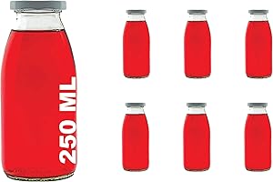 SLKFACTORY Casavetro Clear Screw Top Botellas de vidrio vacías 250 ml - Tapas giratorias recargables reutilizables - Tapa de metal ajustada al aire para Kombucha Home Brewing Gin Aceite Vinagre (6 x 250 ml)
