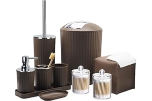 BTHENOV Bathroom Accessory Set - 10 Piece Brown Bathroom Accessories Set with Trash Can, Toothbrush Holder and Cup, Soap Dispenser, Soap Dish, Toilet Brush Holder, Vanity Tray, Qtip Holder, Tissue Box Cover