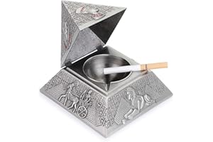 BSTKEY BTSKY Cendrier pyramidal rétro en métal avec couvercle coupe-vent, pour intérieur et extérieur (argent)