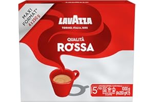 Lavazza, Qualità Rossa, Ground Coffee, 1 kg, Ideal for Moka Pots, with Aromatic Notes of Chocolate and Dried Fruits, Arabica and Robusta, Intensity 5/10, Medium Roasting, 4 x 250g