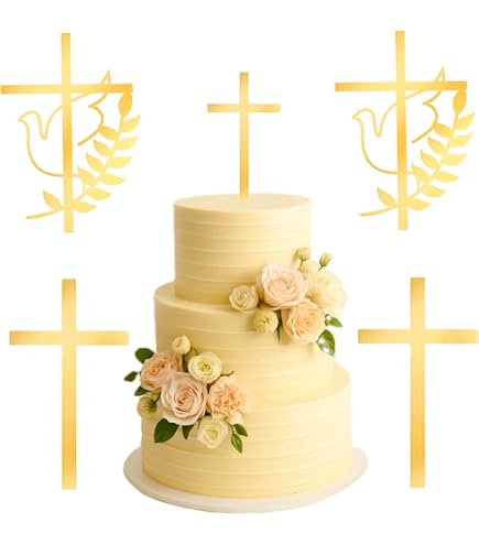 8 Decorazioni Per Torta A Forma Di Croce Dorate In Acrilico - Topper Per Cupcake 7,9x15,3 Cm - Feste E Baby Shower
