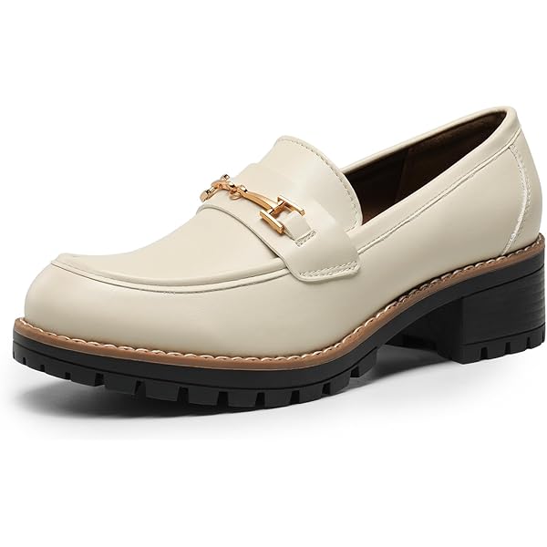 DREAM PAIRS Vrouwen Platform Chunky Hakken Loafers, Womens Business Casual Schoenen, Bruin Pu, 37.5 EU