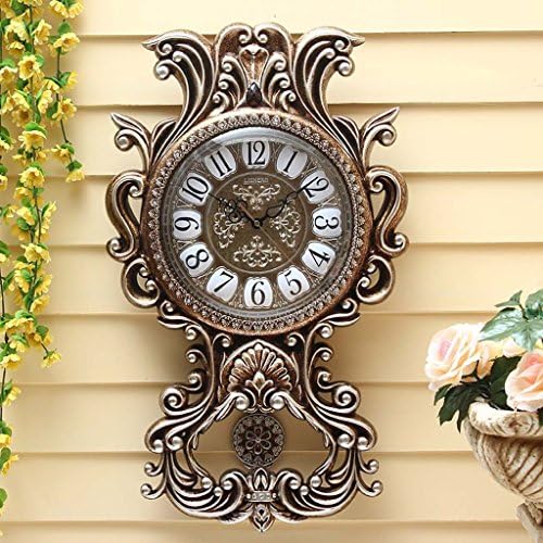 gerewe - Wall Clock of European style retro Wall Clock quiet lounge creative decor pendulum clock Pink Quartz Bell