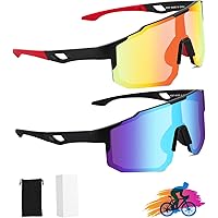 FAOKZE 2 Stück Polarisiert Fahrradbrille,Fahrradbrille Winddicht,Radfahrer Brille für Herren Damen,UV400 Schutz,für Radfahren