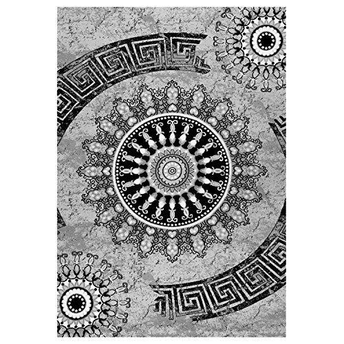 Klassischer Wohnzimmer Teppich Sehr dicht Gewebt, Meliert Medallion Ornament Muster in Grau Schwarz – Top Qualität, VIMODA, Maße:40 cm x 60 cm - 5