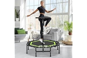 ONETWOFIT Trampoline Pliable pour Adulte, 101/107/114 cm Mini Trampoline de Fitness avec poignée en Mousse réglable, Bungees, Exercice Silencieux pour l'intérieur Personnel