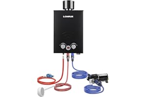 CAMPLUX Scaldacqua antigas Tankless, 6 litri, 50 mbar, LPG, con pompa dell'acqua da 12 V, per campeggio, gite in camper o lavatrici, BW158BCP60-DE