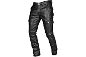 YOUYING Pantaloni da uomo in ecopelle a vita alta gamba larga PU pantaloni da moto casual elasticizzati vintage gotico punk pantaloni con tasche