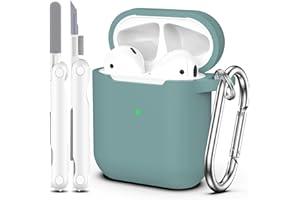 MHYALUDO Custodia per Airpods 1a/2a generazione (2016/2019),Custodia protettiva in morbido silicone per Airpods 1a/2a con LED visibile sulla parte anteriore,con kit di pulizia,Verde pino