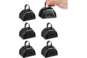 PATIKIL 6pcs Cow Bells for Football Games, 3inch Cowbells for Sporting Events Bulk Loud Noise Makers Metal Cow Bell with Handle for Cheering Competition Marathon Wedding DIY Paint, Black