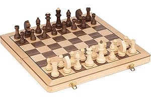 Lingle Jeu d'échecs Pliant en Bois de 38 cm avec pièces d'échecs de 7,6 cm de Hauteur - Incrustation érable et Noyer Échiquier…