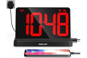 NOKLEAD Digital Alarm Clock with Large 6.5" RGB Colour Changing Display, Mains Powered Bedside Clock with USB Charger, Full Dimmer, Dual Alarm & Snooze for Bedroom